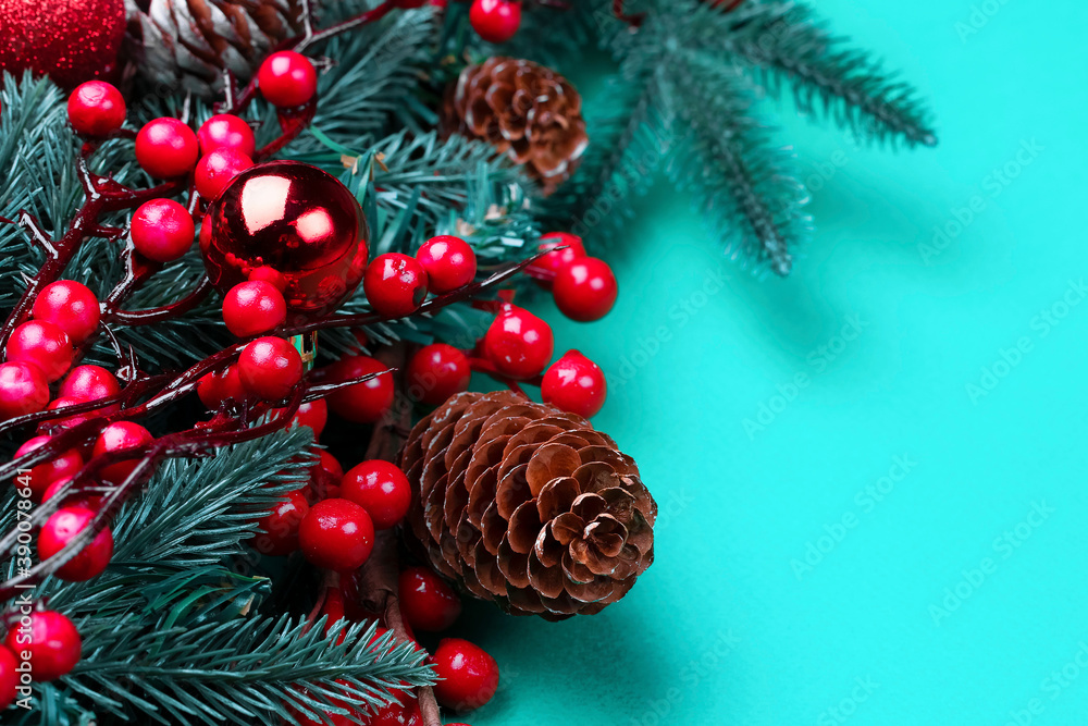 Christmas decorations concept on the blue background. Christmas decorations concept on the blue background.