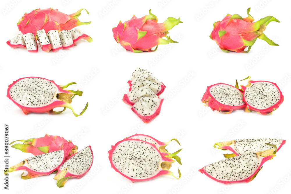 Collection of dragon fruit isolated on a white background cutout Collection of dragon fruit isolated on a white background cutout