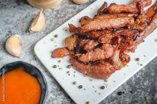 Принти на полотні deep fried sun-dried pork (Moo dad deaw), Thai food