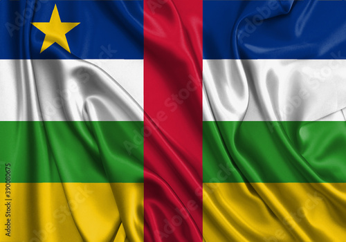 Central African Republic , national flag on fabric texture. International relationship.