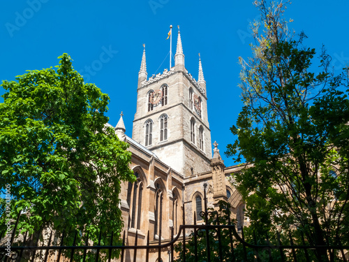 Wallpaper Mural Southwark Cathedral at London Bridge London England UK built around 666AD rebuilt in a Norman Gothic style in 1206AD and is a popular travel destination tourist attraction landmark, stock photo image Torontodigital.ca