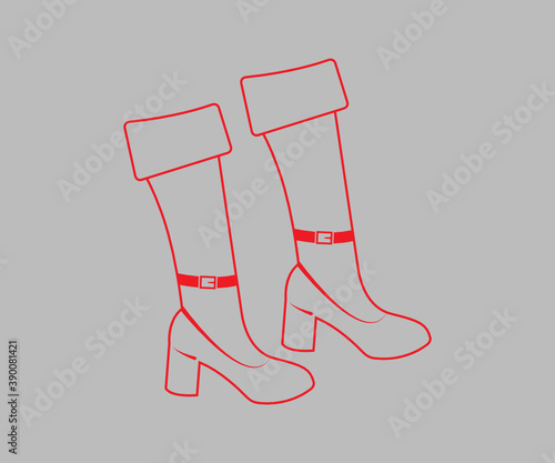 Red And Black Christmas women boots. Illustration, silhouette, Vector, Icon, Symbol, Design.
 photo