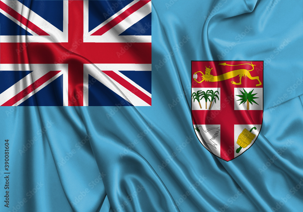 Fototapeta premium Fiji , national flag on fabric texture. International relationship.