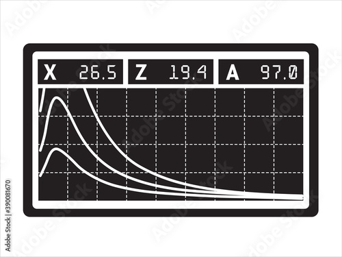 Screen with different pulses and the noise level value. Monitor of the ultrasonic device. 
Graphic of sine wave.  Vector illustration.
