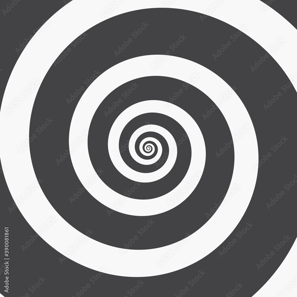 Fototapeta premium Hypnotic Spiral Background. Alternating Thick Black and Thin White Stripes Curving in a Spiral. Monochrome Vector Template