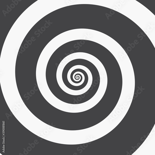 Hypnotic Spiral Background. Alternating Thick Black and Thin White Stripes Curving in a Spiral. Monochrome Vector Template