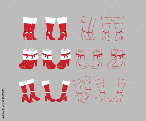 Red And Black Christmas women boots. Illustration, silhouette, Vector, Icon, Symbol, Design.
