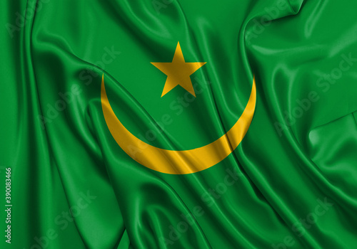 Mauritania , national flag on fabric texture. International relationship.