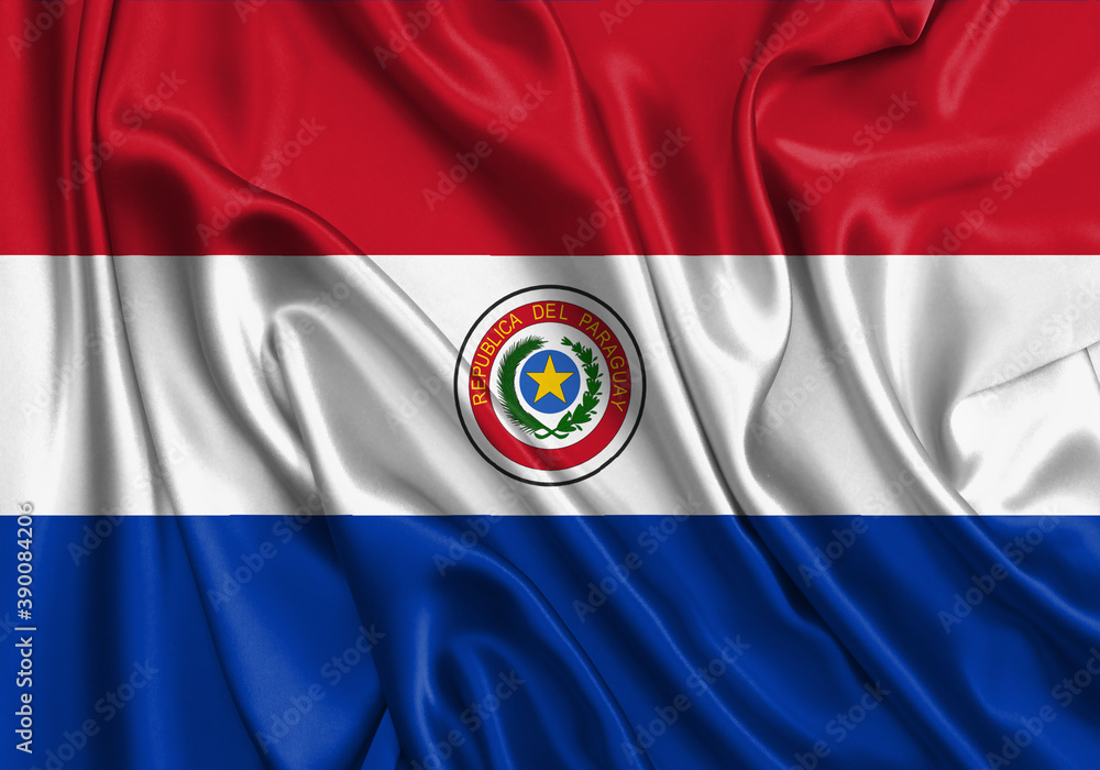 Paraguay , national flag on fabric texture. International relationship. Paraguay , national flag on fabric texture. International relationship.