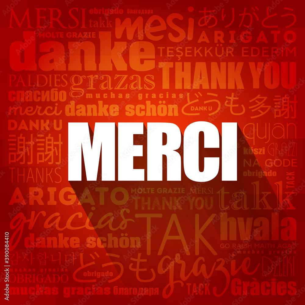 Merci (Thank You in French) word cloud concept background