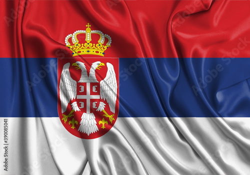 Serbia , national flag on fabric texture. International relationship.