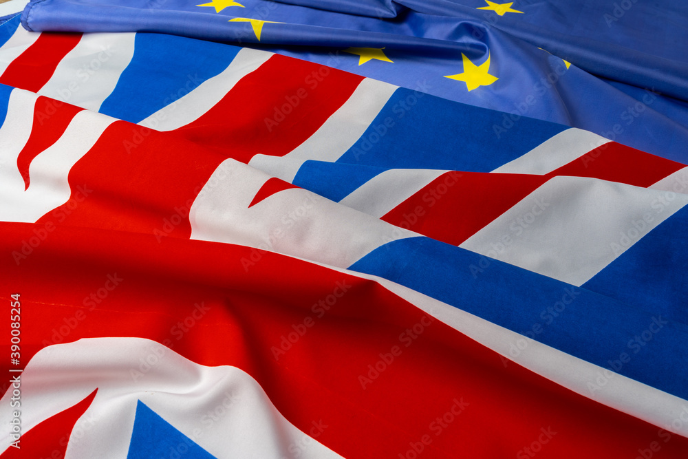 Flags of United Kingdom and European Union folded together Flags of United Kingdom and European Union folded together