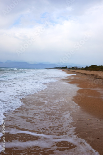 Corfu beach. View over the sandy beach with amazing stones at Acharavi on the Greek island of Greece