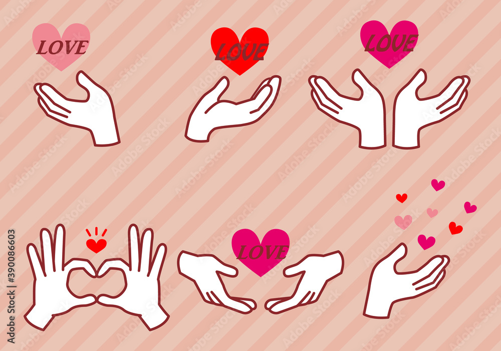 手の上にハート イラストセット Stock Vector Adobe Stock