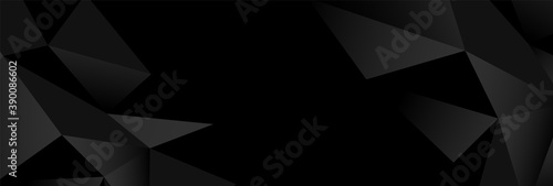 black and white abstractBlack polygonal neutral background for wide banner. Dark grey minimal abstract backdrop with geometric graphic elements. Website head. 3D vector Illustration. Business presenta
