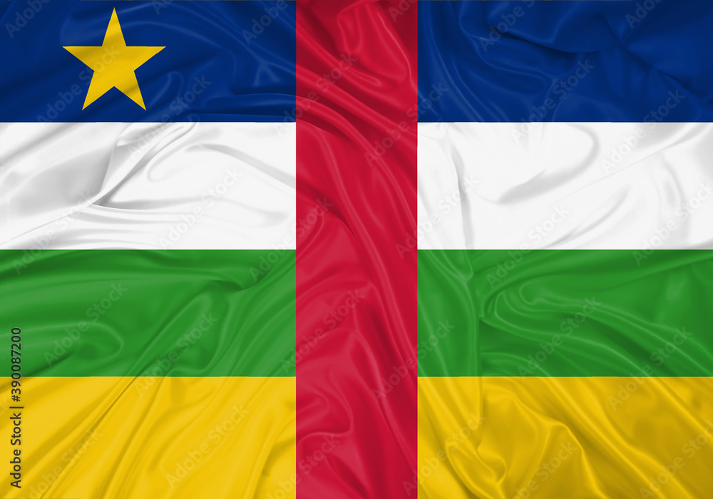 Obraz premium Central African Republic national flag texture. Background for international concept. Simple waving flag.