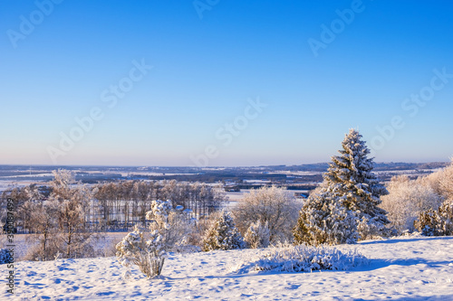 Winter view with snow and frost in the landscape