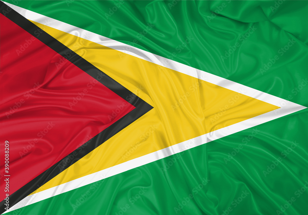 Guyana national flag texture. Background for international concept. Simple waving flag.