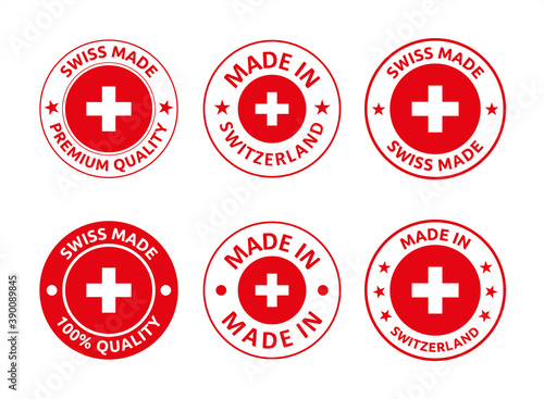 made in Switzerland labels set, Swiss made product emblem