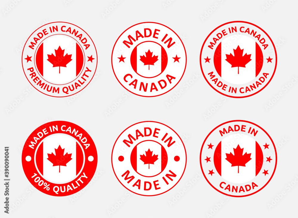 made in Canada labels, Canadian product emblems set made in Canada labels, Canadian product emblems set