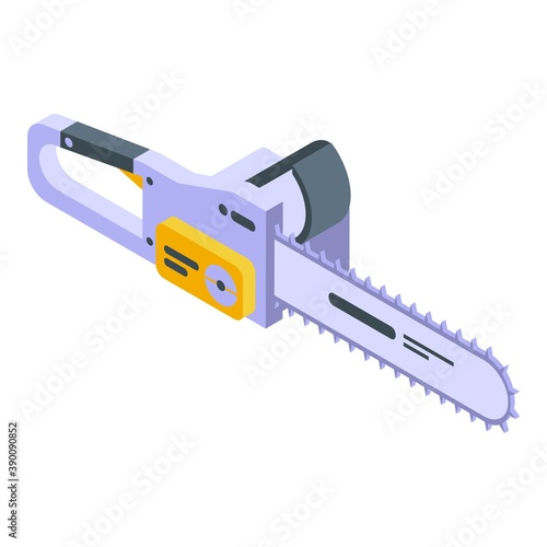 Metal electric chainsaw icon. Isometric of metal electric chainsaw vector icon for web design isolated on white background