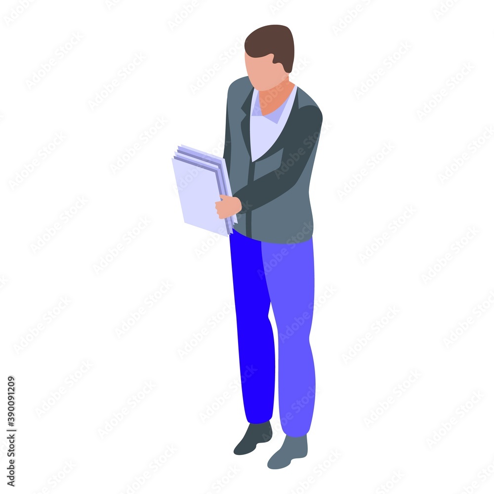 Office manager writing papers icon. Isometric of office manager writing papers vector icon for web design isolated on white background Office manager writing papers icon. Isometric of office manager writing papers vector icon for web design isolated on white background