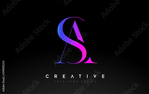 SA AS letter design logo logotype icon concept with serif font and classic elegant style look vector photo