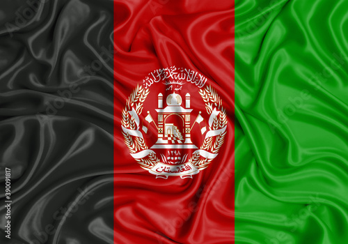 Afghanistan , national flag on fabric texture waving background.