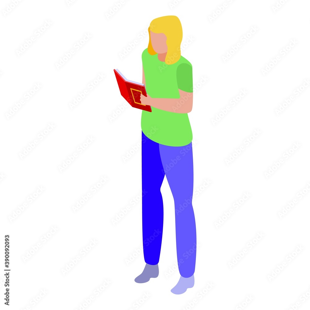 Young student read book icon. Isometric of young student read book vector icon for web design isolated on white background Young student read book icon. Isometric of young student read book vector icon for web design isolated on white background