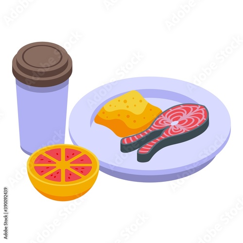 Lunch fish and coffee icon. Isometric of lunch fish and coffee vector icon for web design isolated on white background