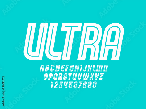 Typography urban style ultra font, modern white alphabet, letters and numbers, vector illustration 10eps