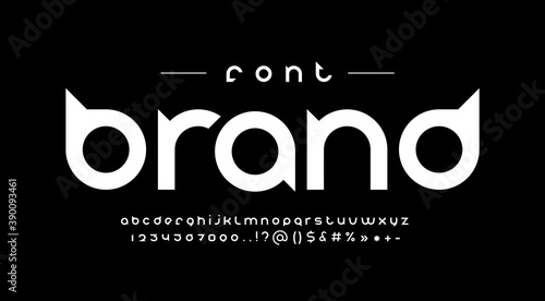 Digital black font, rounded modern alphabet, trendy letters from A to Z and numbers from 0 to 9, vector illustration 10EPS