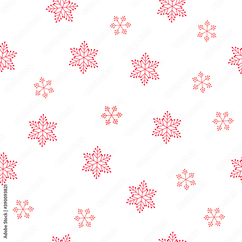 Seamless pattern with snowflakes, red and white colors, winter background Seamless pattern with snowflakes, red and white colors, winter background