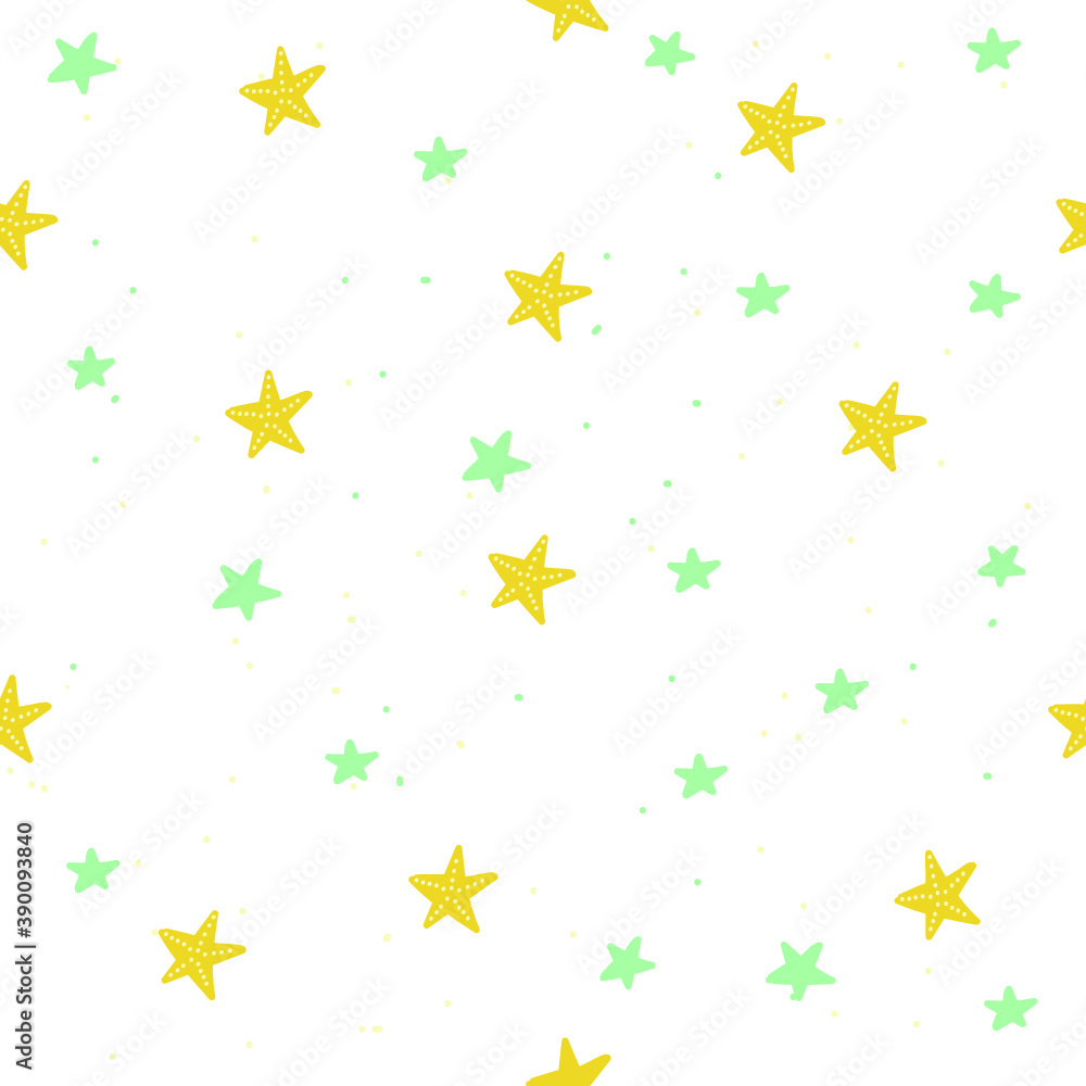Seamless pattern with colorful starfish, white background