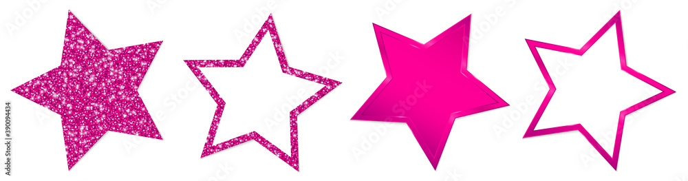 Set Vier Gedrehte Sterne Glitzer Und Glanz Pink Set Vier Gedrehte Sterne Glitzer Und Glanz Pink
