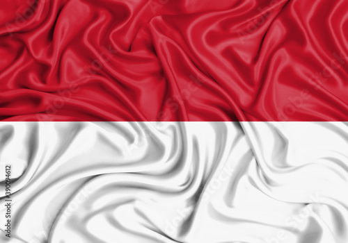 Indonesia , national flag on fabric texture waving background.