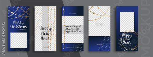 Editable Christmas and New Year stories vector template for social media. Instagram	