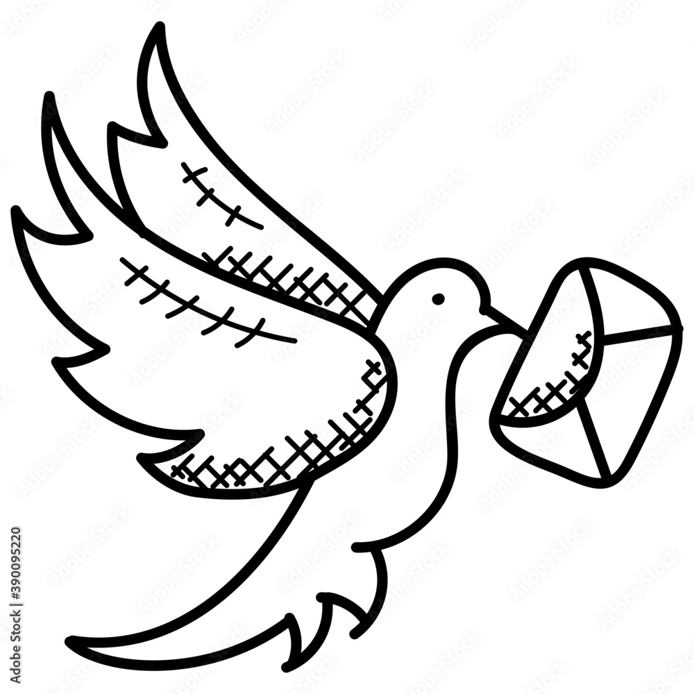 Carrier Pigeon holding envelope in mouth, tweet concept
Carrier Pigeon holding envelope in mouth, tweet concept