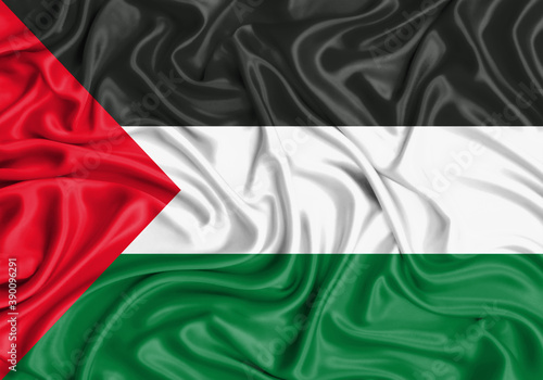 Palestine , national flag on fabric texture waving background.