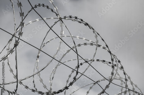 Barbed wire fence on the European and world border during a pandemic
