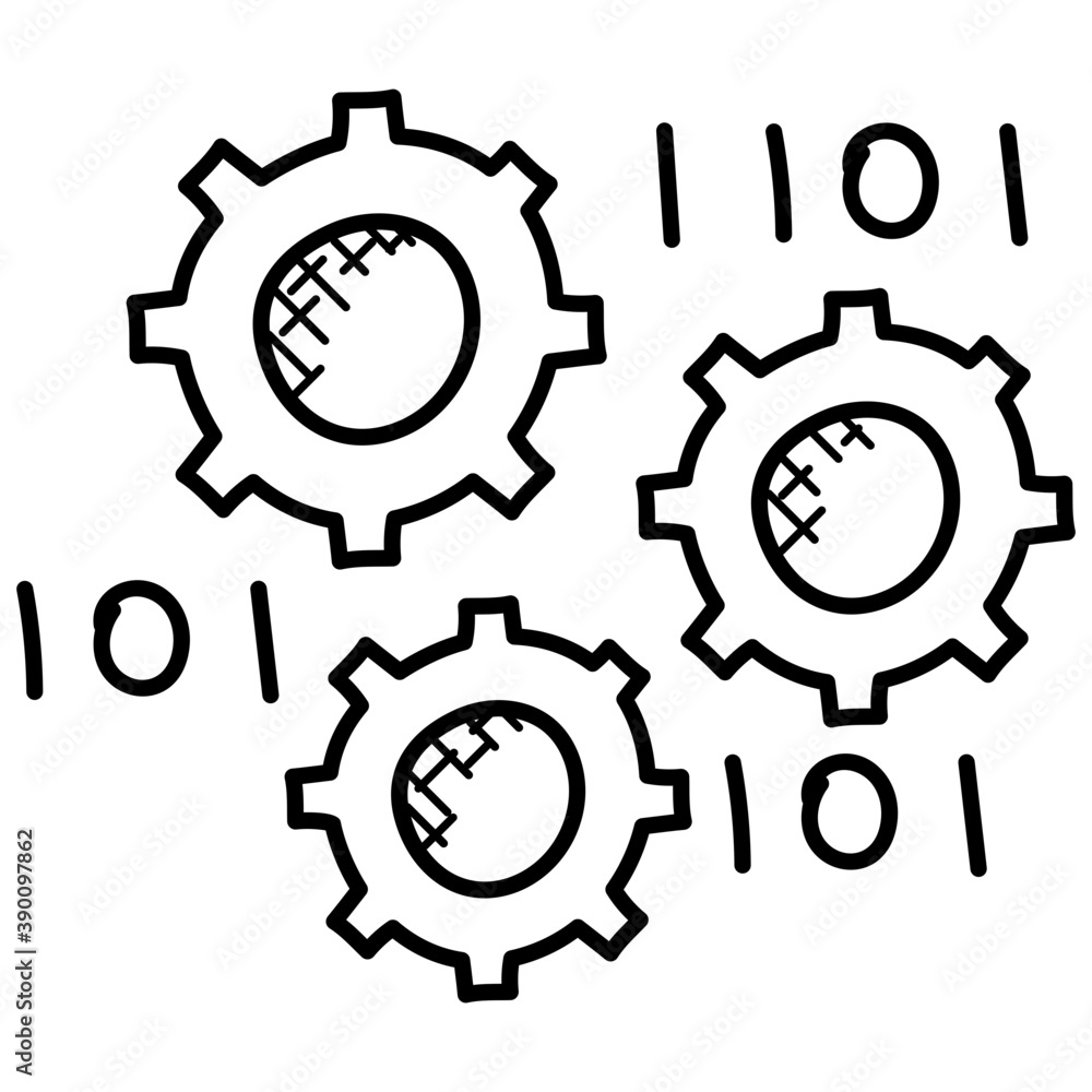 Binary data processing icon doodle
Binary data processing icon doodle