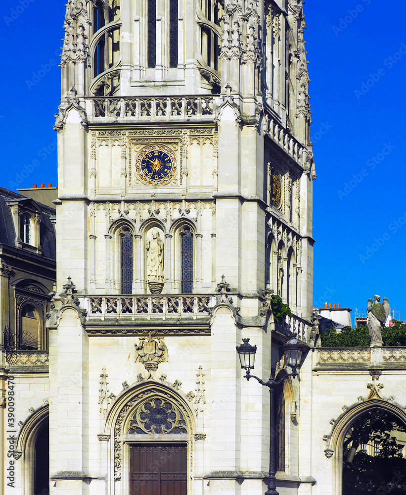 Paris 1st Arrondissement Town Hall, bell tower with clock. France