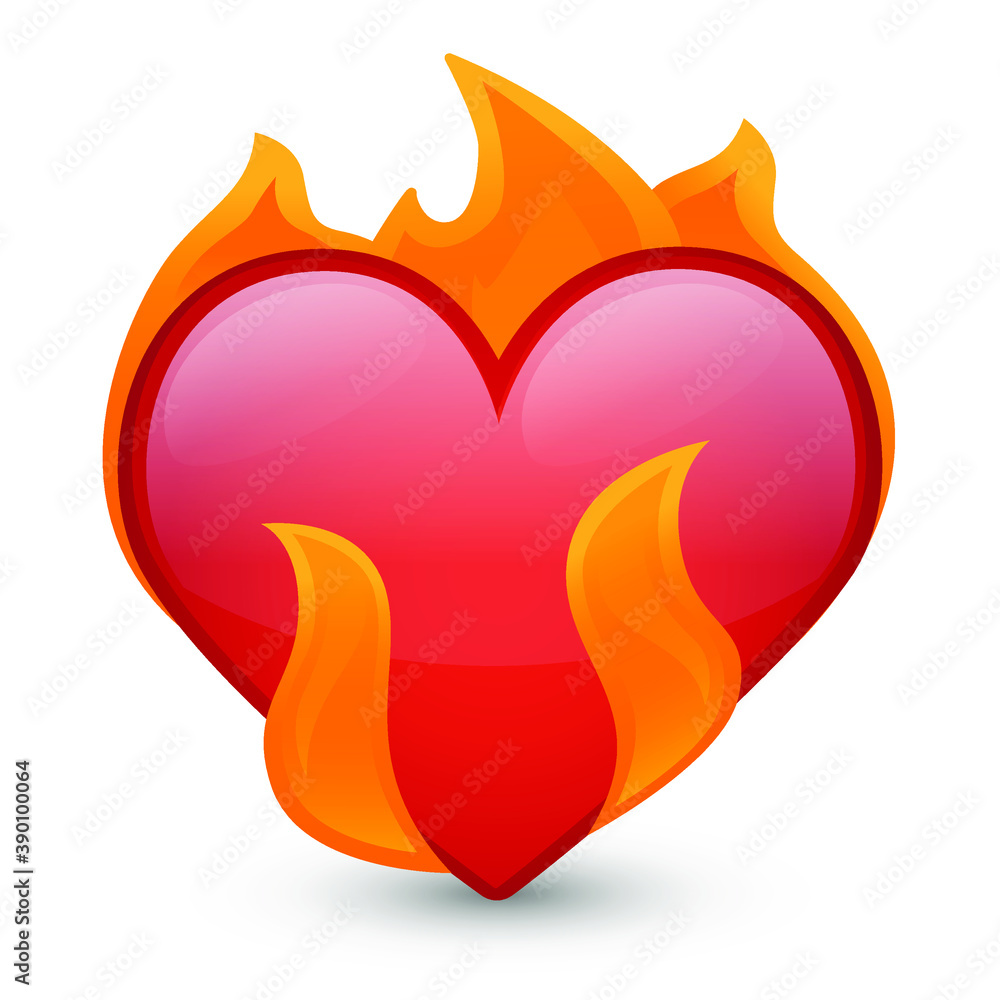 Heart on Fire Emoji Icon Object Symbol Gradient Vector Art Design
