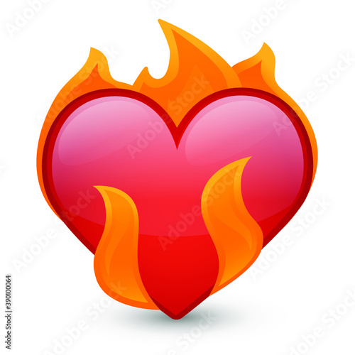 Heart on Fire Emoji Icon Object Symbol Gradient Vector Art Design Cartoon Isolated Background.