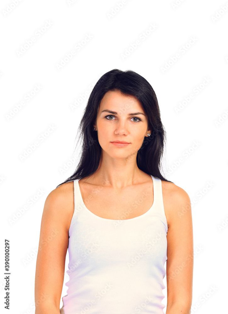close up . portrait of an attractive young woman in a white t-shirt. close up . portrait of an attractive young woman in a white t-shirt.