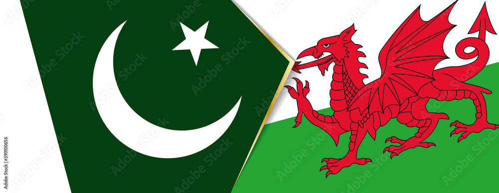 Pakistan and Wales flags, two vector flags. Pakistan and Wales flags, two vector flags.