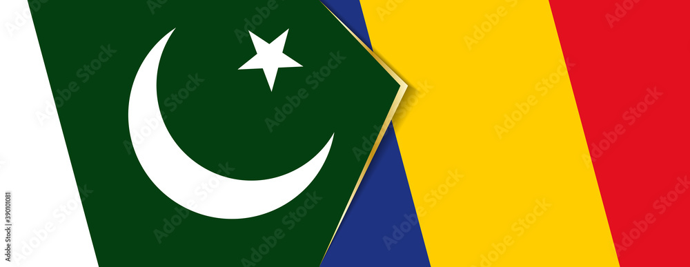 Pakistan and Romania flags, two vector flags. Pakistan and Romania flags, two vector flags.
