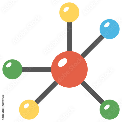 
Chemical bonding connecting network, flat vector icon 
