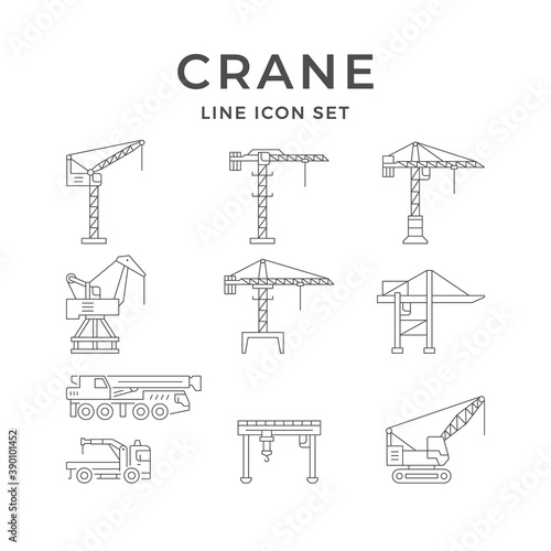 Set line icons of crane