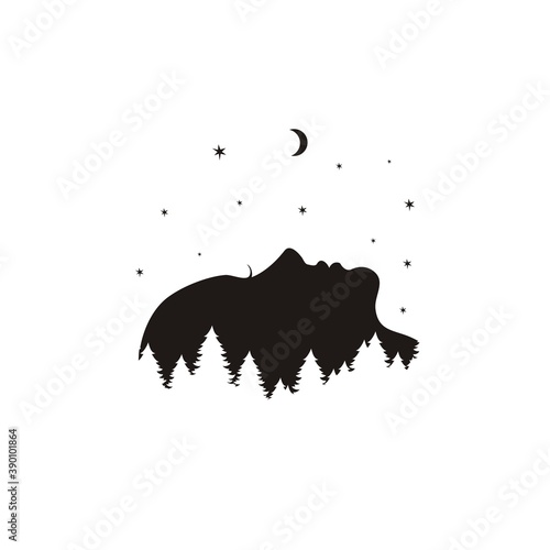 Girl profile and forest silhouette